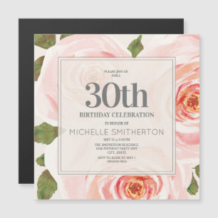 Convite Blush Rosa Floral de Aquarela 30º Aniversário