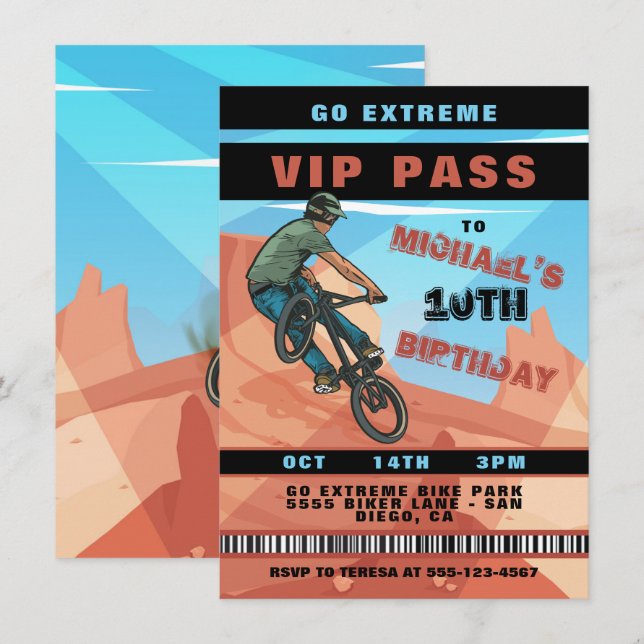 Convite BMX Racing BIke Birthday (Frente/Verso)
