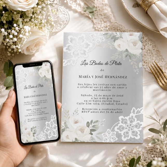 Convite Bodas de Plata Flores de Prata (Criador carregado)
