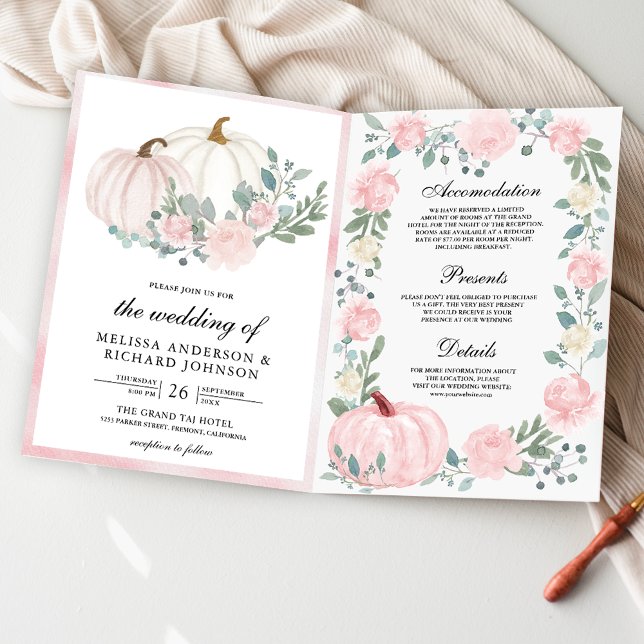 Convite Bodas Florais de Abóbora Rosa Corada Código QR (Criador carregado)