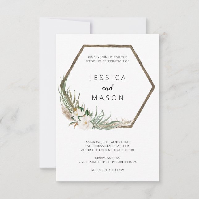 Convite Bohemian Wreath Wedation (Frente)