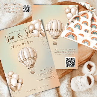 Convite Boho Beige para Chá de Bebê com QR Code