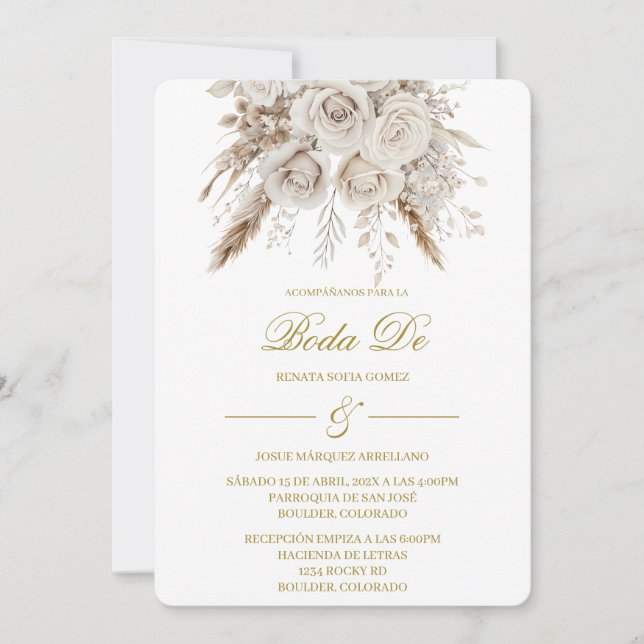Convite Boho branco para casamento  (Frente)