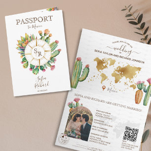 Convite Boho Cactus Destino Passaporte de Casamento Código
