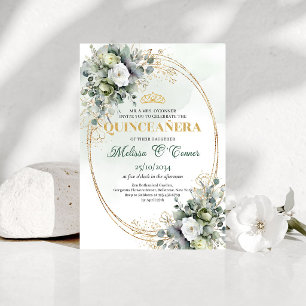 Convite Boho Chic Quinceañera Aquarela com Folhage