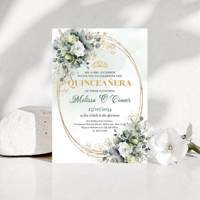 Convite Boho Chic Quinceañera Aquarela com Folhage (Boho Chic Quinceañera Watercolor Greenery Invite)