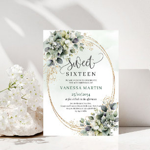 Convite Boho Chic Sweet Sixteen com aguarela e fol