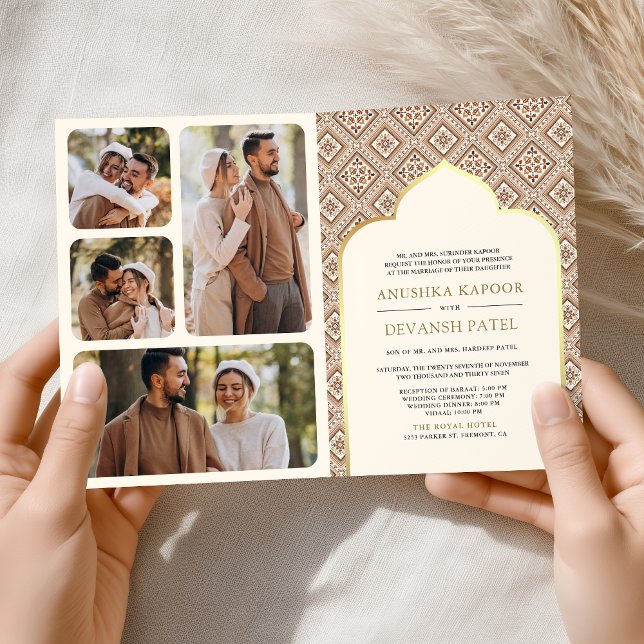 Convite Boho Creme Geométrico Tudo em Um Casamento Indiano (Criador carregado)