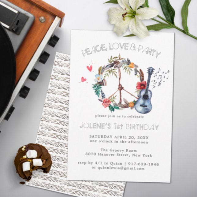 Convite Boho de Aniversário com Tema Groovy dos An (Criador carregado)