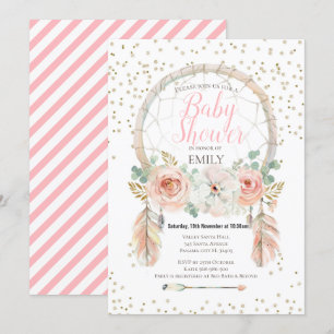 Convite Boho Dream-Catcher Dourado Rosa