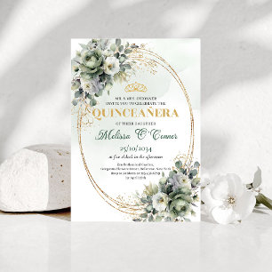 Convite Boho Dusty Green Eucalipto Quinceañera