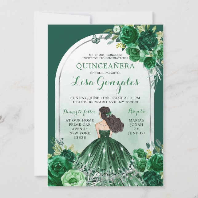 Convite Boho Emerald Green Quinceanera (Frente)