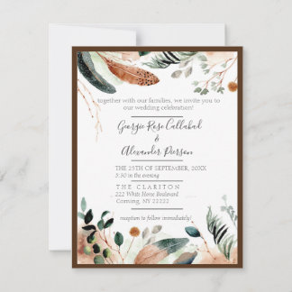 Convite Boho Feather & Eucalyptus Para Casamento