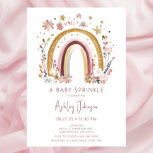 Convite Boho Floral Arco-íris para Chás de Bebê
