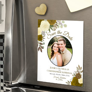 Convite Boho Floral e Foto Dourado Casamento Salve a Data