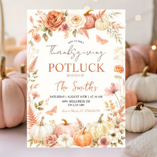 Convite Boho Floral Outono Ação de Graças Potluck