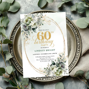 Convite Boho Folhagem Aniversário de 60 anos em Ve
