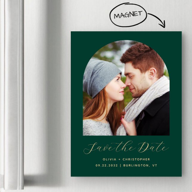 Convite Boho Foto Arco Esmeralda Verde Dourado Salve a Dat (Criador carregado)