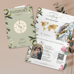 Convite Boho Grécia Destino Casamento Passaporte QR Código