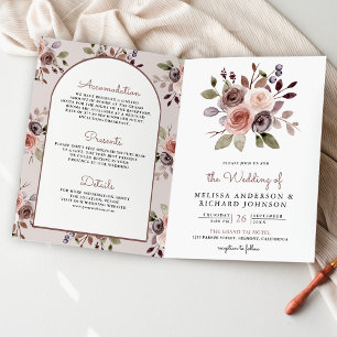 Convite Boho Neutro Terroso Taupe Floral QR Code Casamento