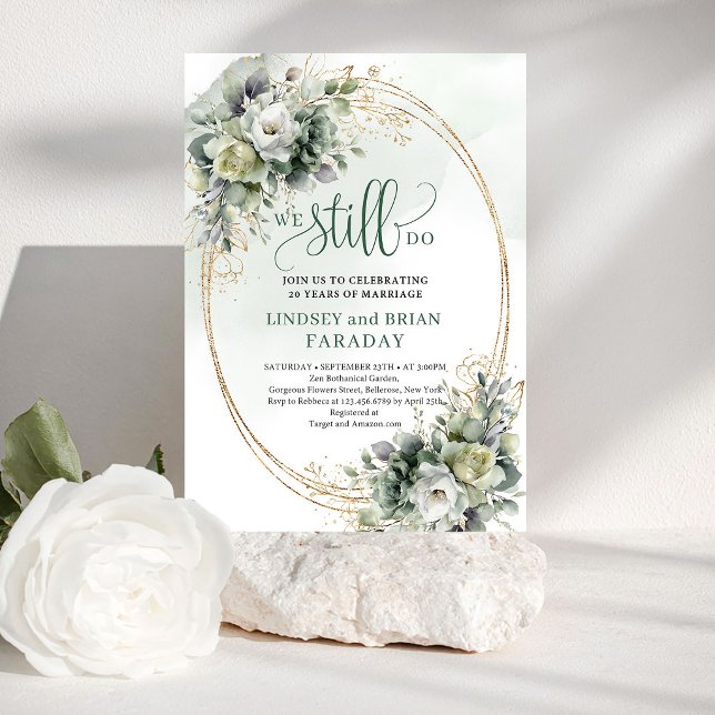 Convite Boho Poeira Verde Eucalipto Nós Ainda Faze (Boho We Still Do Eucalyptus Vow Renewal Invitation)