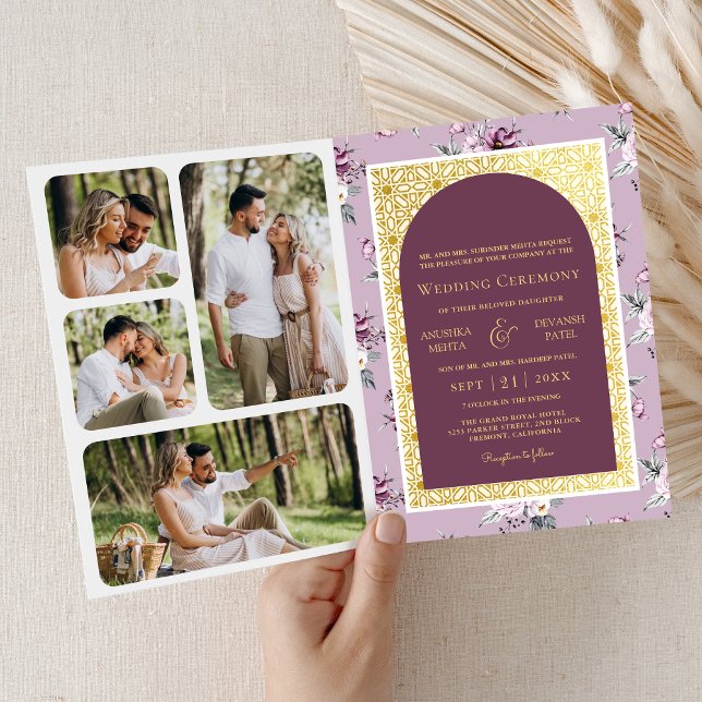 Convite Boho Purple Floral All in One Indian Weding (Criador carregado)