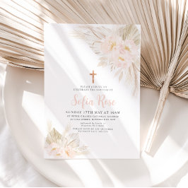 Convite Boho Rosa Meninas Batismo e Batizado