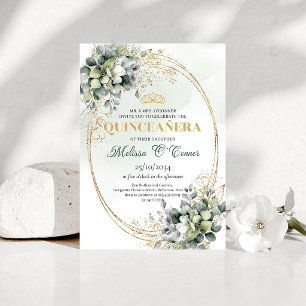 Convite Boho Sage Verde Eucalipto Quinceañera