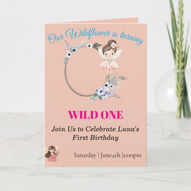 Convite Boho Wildflower Fairy Girl 1st Birthday Card  (Frente)