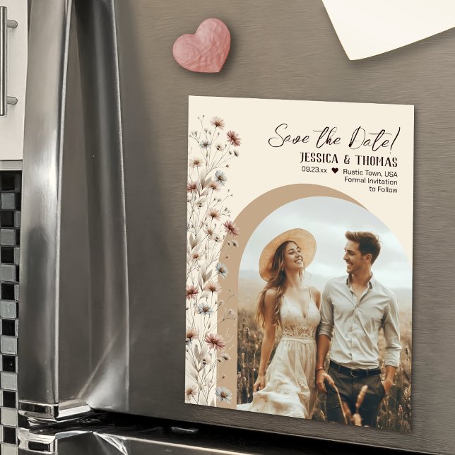 Convite Boho Wildflowers Photo Arch Wedding Save the Date (Magnetic for Easy Display!)