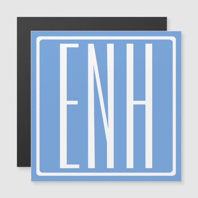 Convite Bold Modern 3 Iniciais Monograma | Azul macio (Frente/Verso)