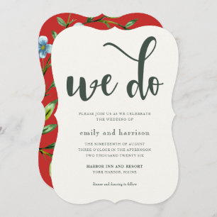 Convite bonito de Casamento Floral Vermelho