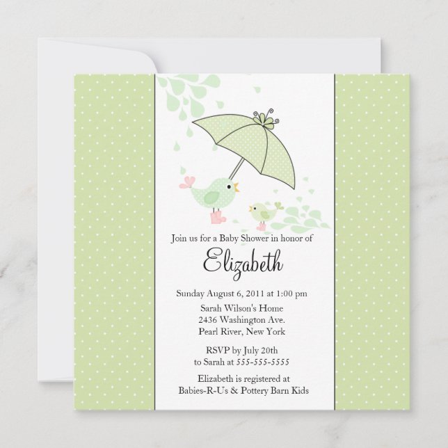 Convite BONITO do chá de fraldas do pássaro da (Frente)