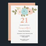 Convite Bonito Floral para o aniversário de 21 ano<br><div class="desc">Coleção de Convocação de aniversário de 21 anos de Pêssego Bonito Floral na loja de Niche e Nest. Utilizámos a trabalho de arte de: Freshmint Paperie https://www.etsy.com/shop/FreshmintPaperie</div>