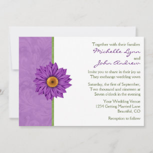 Convite bonito para Casamento de Flor Verde e Roxo