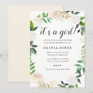 Convite Bonito para Chá de fraldas Dourado Floral
