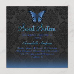 Convite Borboleta Azul & Damask Sweet16