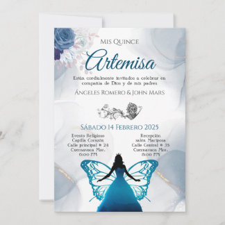 Convite borboleta azul quincañera