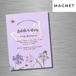 Convite Borboleta de aniversário violeta flores silvestres