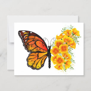 Convite Borboleta Flor com Papoula Amarela da Califórnia