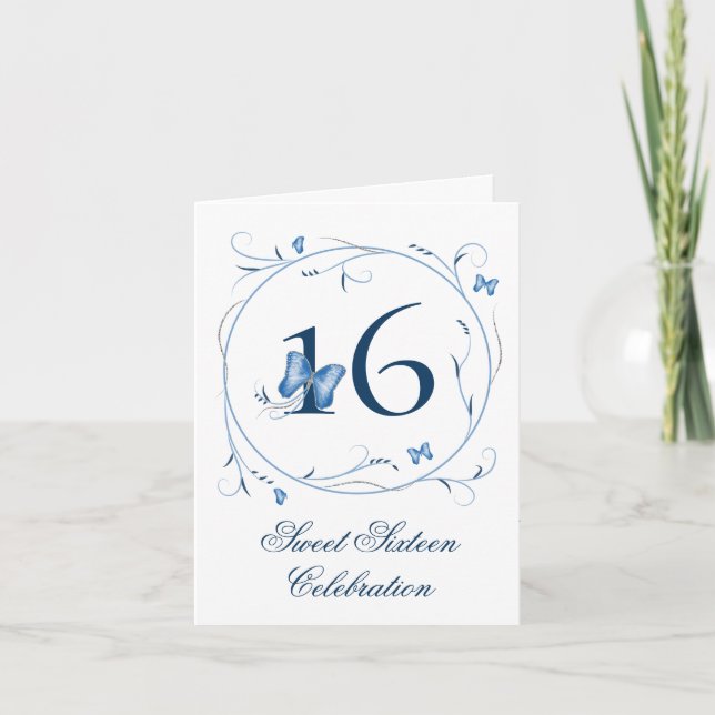 Convite Borboletas azuis e espirros Doce 16 (Frente)