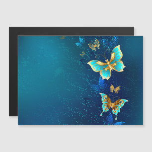 Convite Borboletas de Ouro em um fundo azul