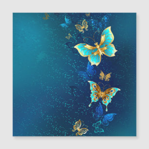 Convite Borboletas Douradas em um Fundo Azul