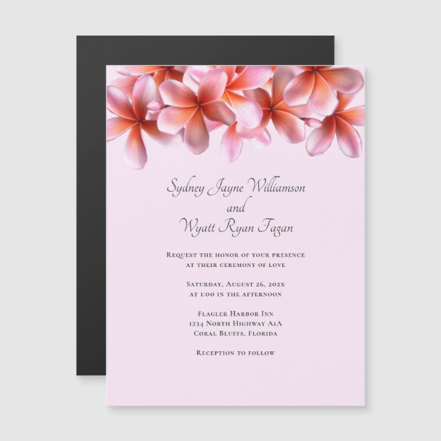 Convite Borda das Flores Verdadeiras Plumeria Rosa (Frente/Verso)