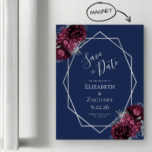Convite Borgonha Floral Azul Marinho Prata Casamento Salve
