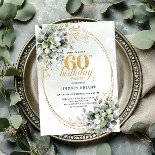 Convite Botânico Boho Verde para 60º Aniversário