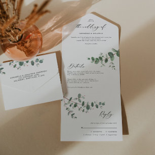 Convite botânico Eucalyptus de casamento + rsvp