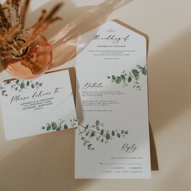 Convite botânico Eucalyptus de casamento + rsvp (Criador carregado)