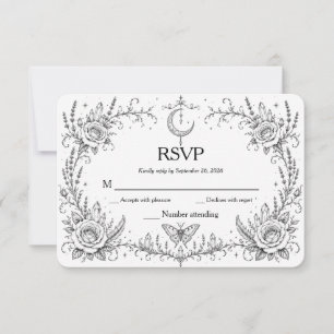 Convite Botânico Gótico RSVP Preto e Branco