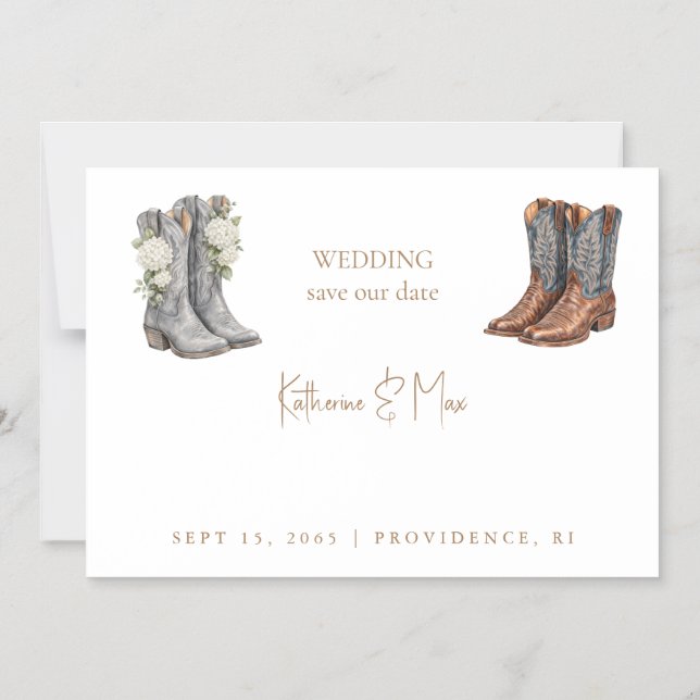 Convite Botas de Cowboy Casamento Salvar a Data (Frente)